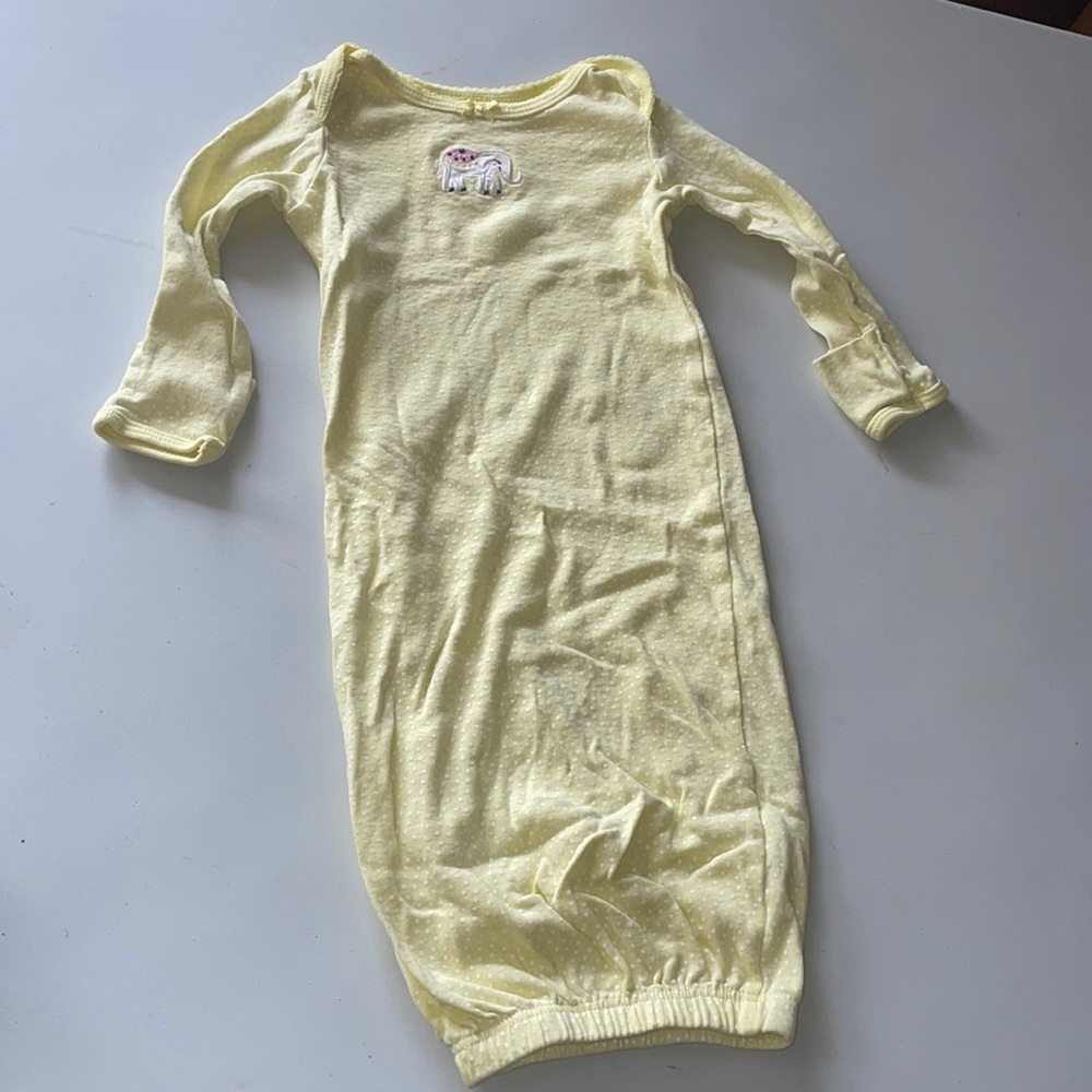 Carter’s 3 month sleep sack open  yellow polkadotted white with elephant
